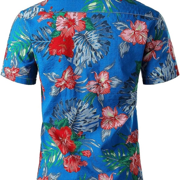 Men's Flower Casual Button Down Short Sleeve Hawaiian Shirt Suits - Picture 4 of 7